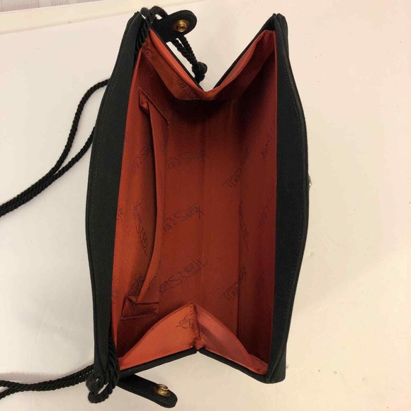 Womens Black Clutch Bag Purse With Rope Straps - Picture 5 of 9